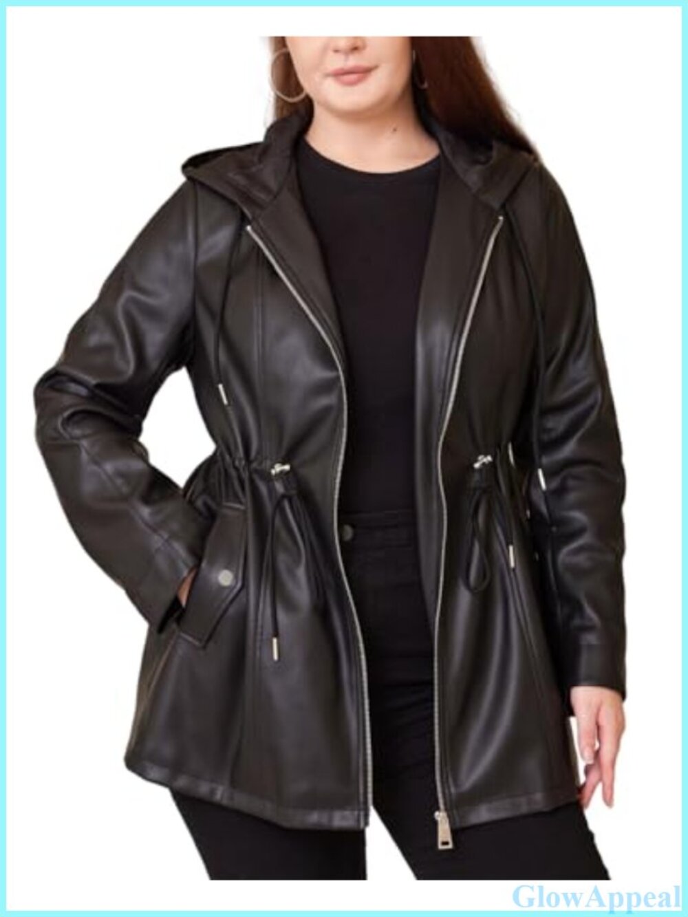 Faux Leather Jacket Plus Size Hooded Moto Biker Coat
